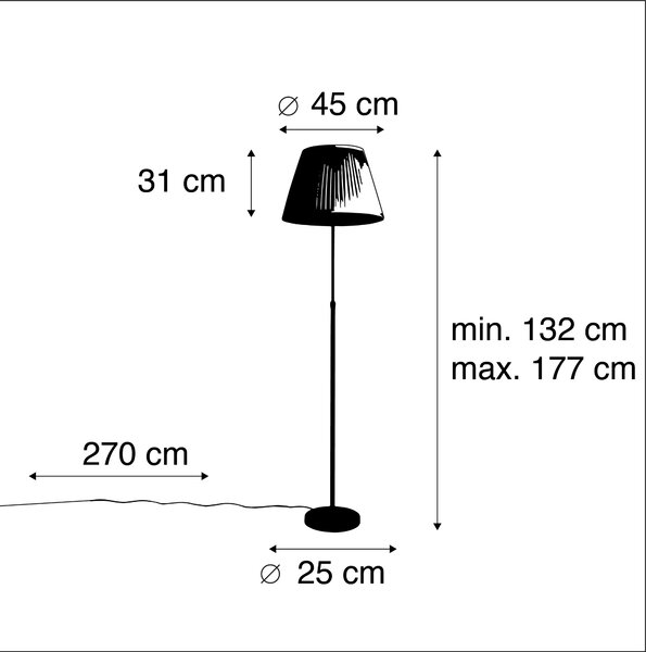 Podna svjetiljka crna s nabranim sjenilom krem 45 cm podesivo - Parte