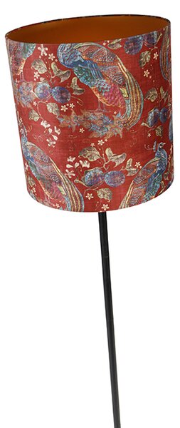 Podna svjetiljka crna abažur dizajn pauna crvena 40 cm - Simplo