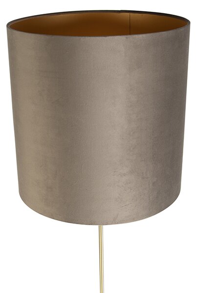 Podna lampa zlatna/mesingana s sjenilom od somota u boji taupe 40/40 cm - Parte