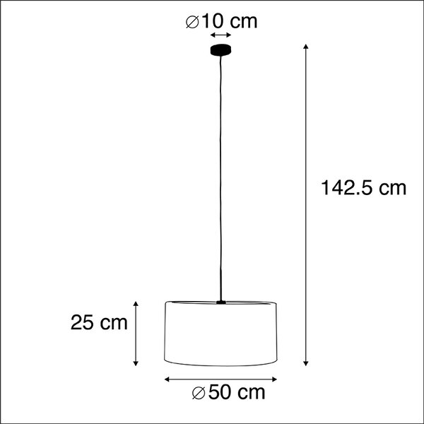 Crna viseća svjetiljka sa žutom plišanom sjenilom sa zlatom 50 cm - Combi