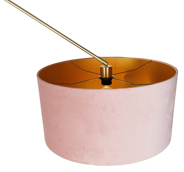 Moderna podna lampa zlatni baršunasti abažur ružičaste boje 50 cm - Editor