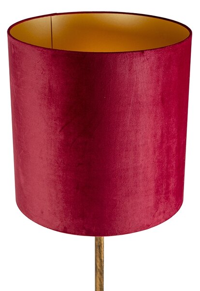 Vintage podna svjetiljka zlatna s crvenim sjenilom 40 cm - Simplo