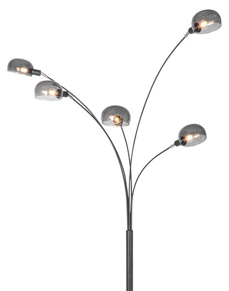 Dizajnerska podna lampa crna s dimnim staklom 5 svjetala - Sixties Marmo