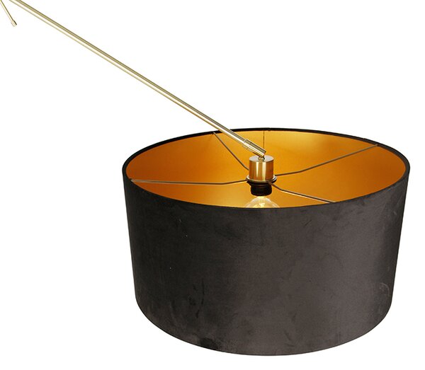 Moderna podna lampa zlatni baršunasti abažur crna 50 cm - Editor