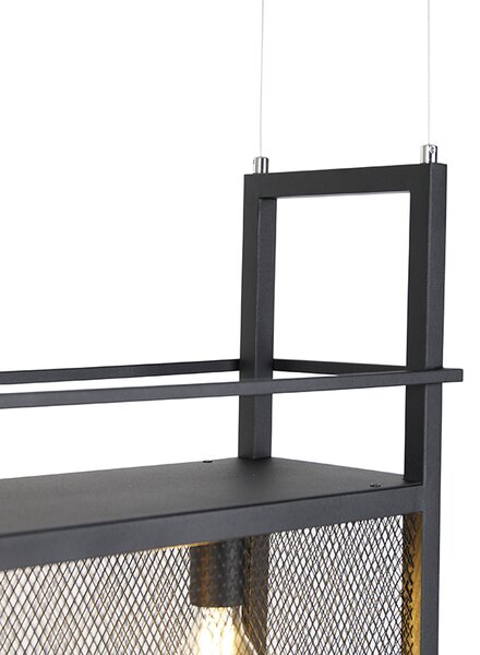 Industrijska viseća svjetiljka crna s mrežom 4 svjetla - Cage Rack