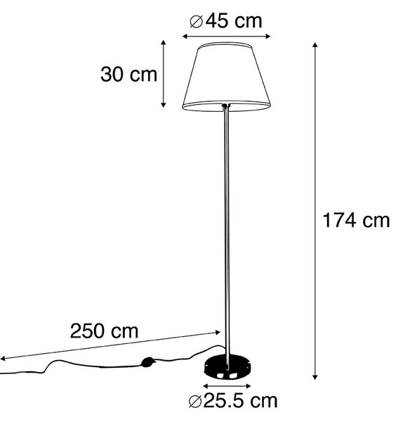 Moderna podna svjetiljka čelična s bijelim plisiranim sjenilom 45 cm - Simplo