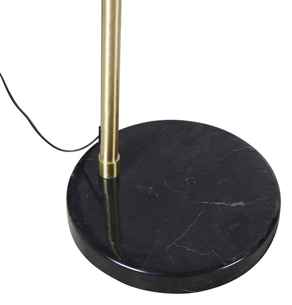 Moderna lukasta podna svjetiljka mesing s mramornom bazom i crnim sjenilom 32,5 cm - XXL