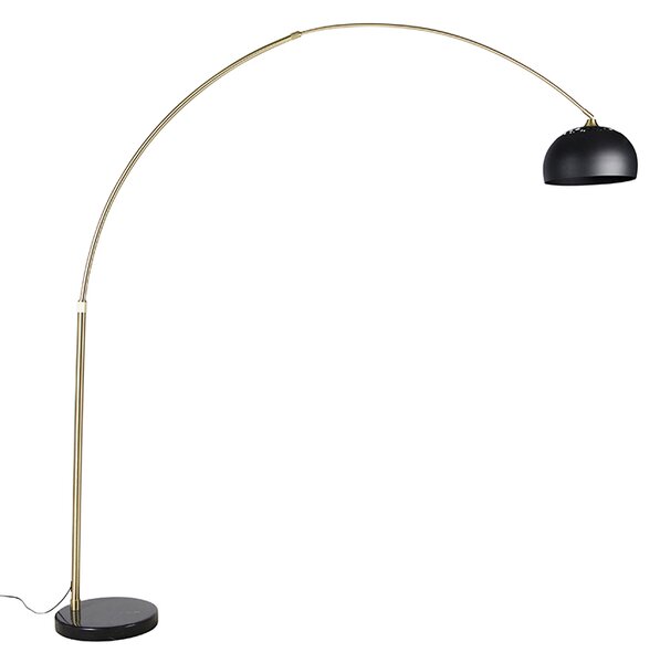 Moderna lukasta podna svjetiljka mesing s mramornom bazom i crnim sjenilom 32,5 cm - XXL