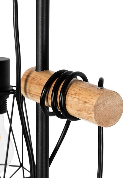 Rustikalna podna lampa crna s drvom 2-svjetla s nijansom - Dami Frame