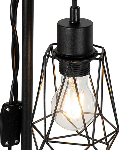 Rustikalna podna lampa crna s drvom 2-svjetla s nijansom - Dami Frame