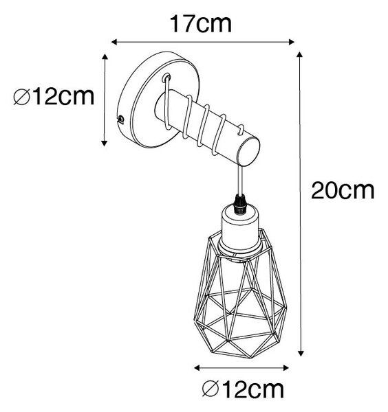 Rustikalna zidna svjetiljka crna s drvom - Dami Frame