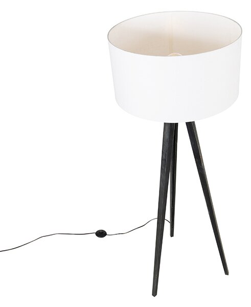 Podna lampa tronožac crna s abažurom bijela 50 cm - Tripod Classic