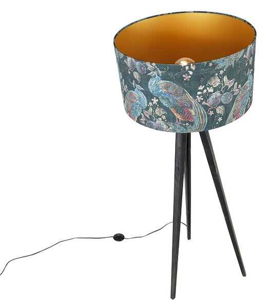 Podna lampa tronožac crna s nijansom paun 50 cm - Tripod Classic