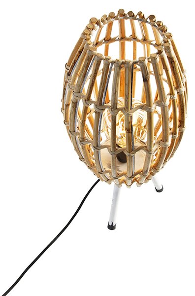 Rustikalna stolna lampa tronožac bambus s bijelom - Canna Capsule