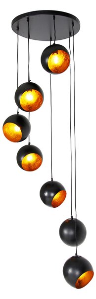 Osvjetljenje za luster crno sa zlatnom unutrašnjošću 7-svjetla - Crooked Cluster