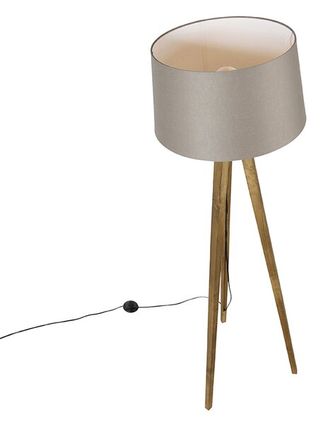 Rustikalna podna lampa s tronošcem od drva u vintage stilu s platnenim sjenilom u boji taupe, 45 cm - Tripod Classic