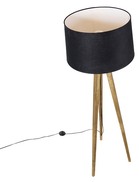Rustikalna podna lampa s tronošcem, vintage drvo s platnenim sjenilom crna 45 cm - Tripod Classic