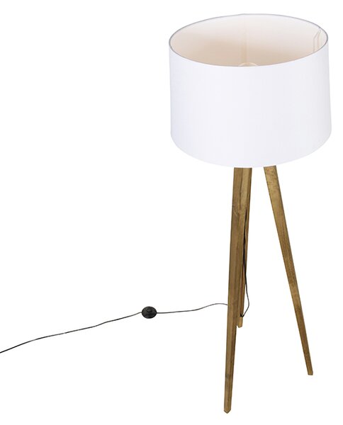 Rustikalni tronožni vintage drveni s bijelom platnenom sjenilom 45 cm - Tripod Classic