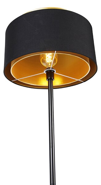 Moderna podna lampa crna s abažurom crnim sa zlatom - Simplo