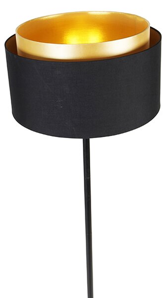 Moderna podna lampa crna s abažurom crnim sa zlatom - Simplo