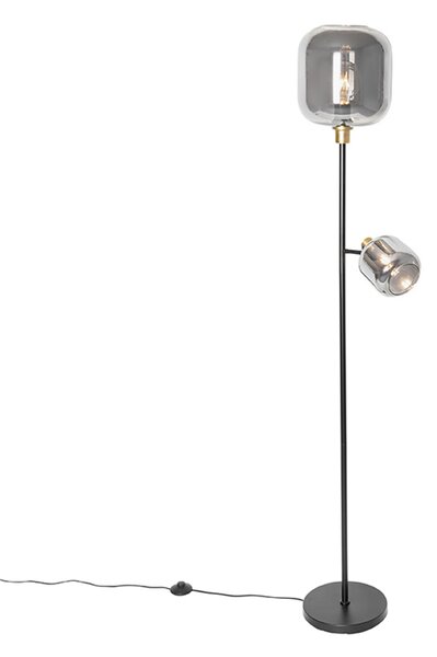 Podna lampa crna sa zlatom s dimnim staklom 2-svjetla - Zuzanna