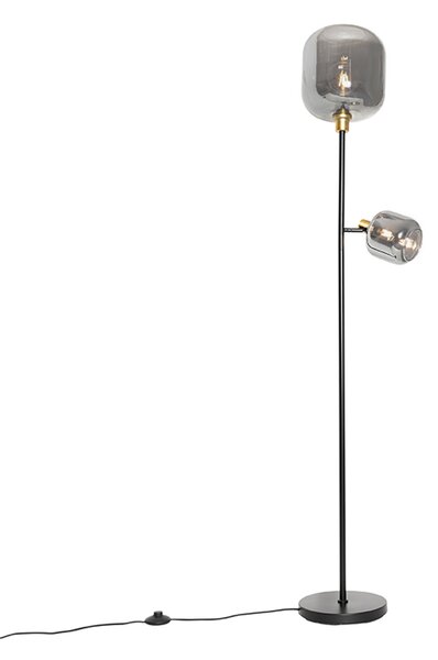 Podna lampa crna sa zlatom s dimnim staklom 2-svjetla - Zuzanna