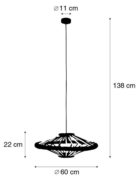 Orijentalna viseća svjetiljka od bambusa s crnom bojom 60 cm - Evalin