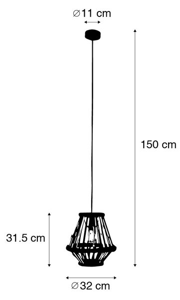 Orijentalna viseća svjetiljka od bambusa s crnom bojom 32 cm - Evalin