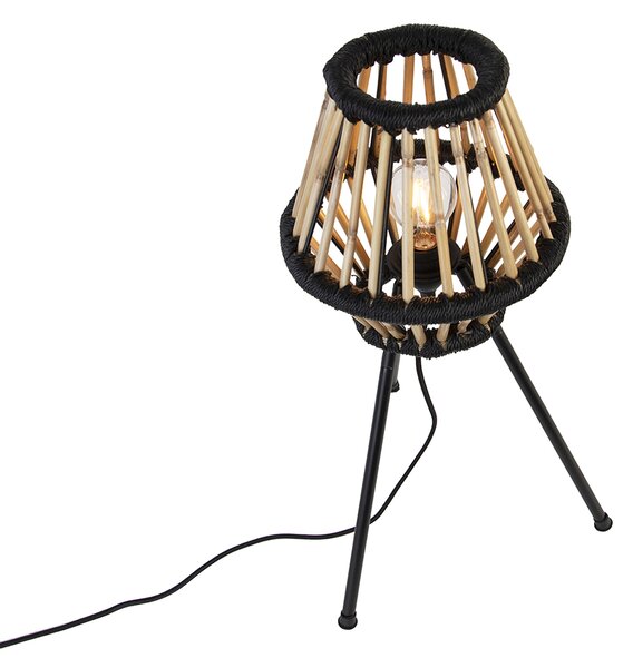Rustikalna stolna lampa na tronošcu od bambusa s crnom bojom - Evalin