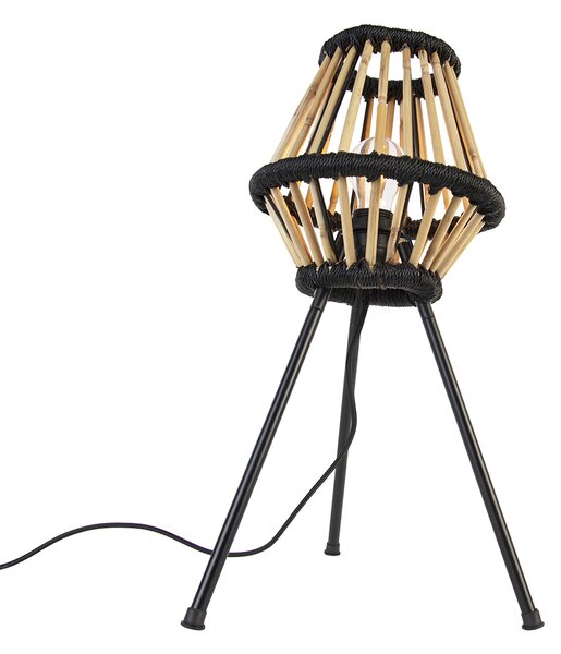 Rustikalna stolna lampa na tronošcu od bambusa s crnom bojom - Evalin