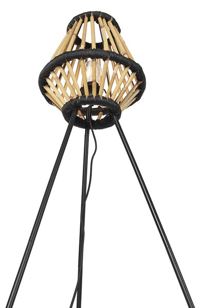 Orijentalna podna lampa s trokrakim postoljem od bambusa s crnom bojom - Evalin