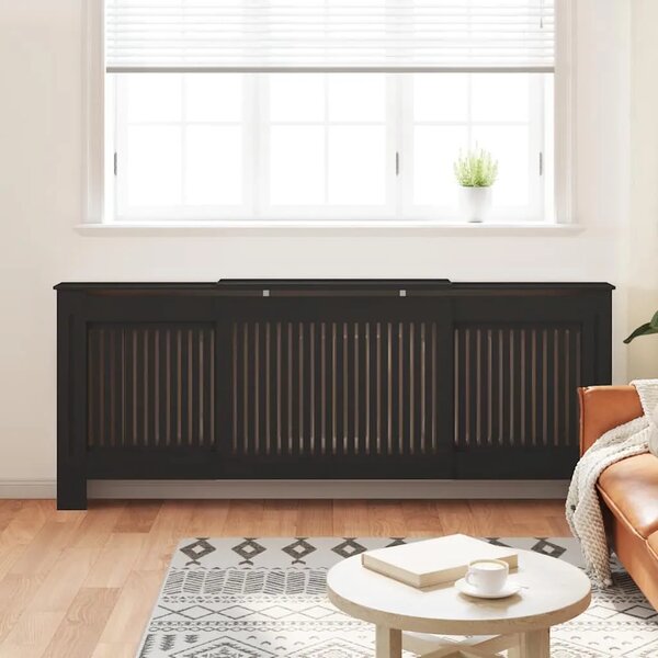 Maska za radijator - Pokrov za radijator konstruirano drvo crni 205 cm - Crna 205 x 20.5 x 81.5 cm 1