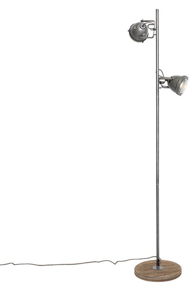 Industrijska podna lampa čelik s drvom 2-svjetla - Emado