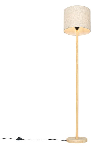 Rustikalna podna lampa od drveta s platnenom sjenilom bež 32 cm - Mels