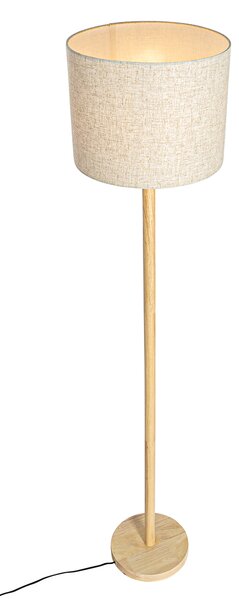 Rustikalna podna lampa od drveta s platnenom sjenilom bež 32 cm - Mels