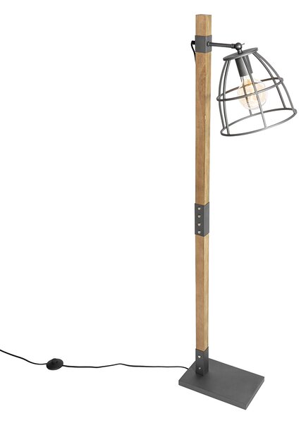 Industrijska podna lampa tamno siva s drvom - Arthur