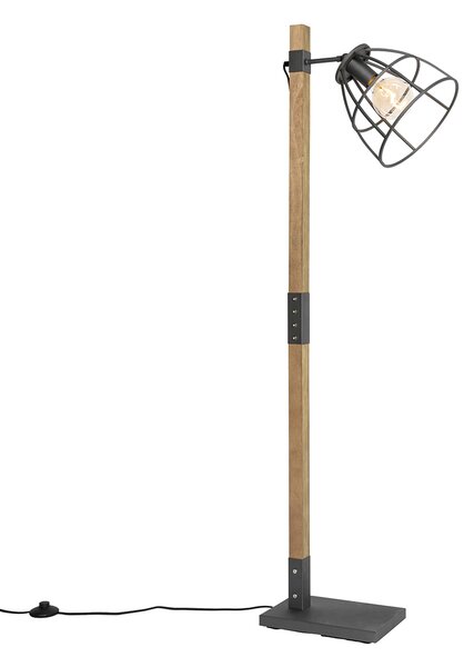 Industrijska podna lampa tamno siva s drvom - Arthur