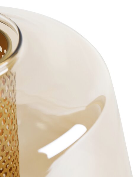 Stolna svjetiljka u stilu Art Deco zlatna s jantarno staklom 30 cm - Kevin