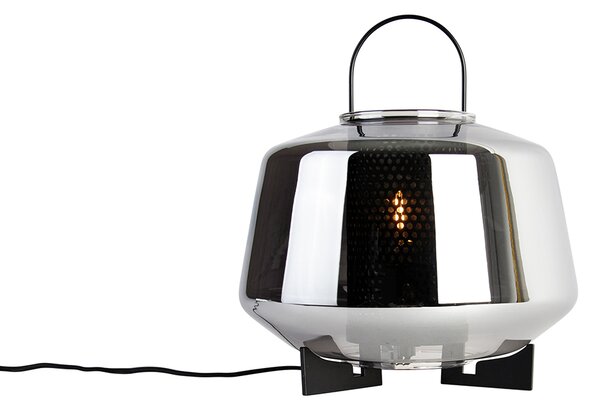 Art Deco stolna svjetiljka crna s dimnim staklom 30 cm - Kevin
