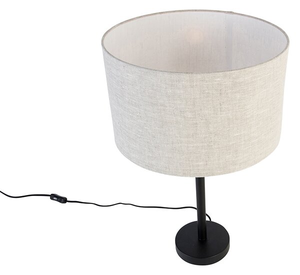 Moderna stolna svjetiljka crna s lanenim sjenilom svijetlosive boje 35 cm - Simplo