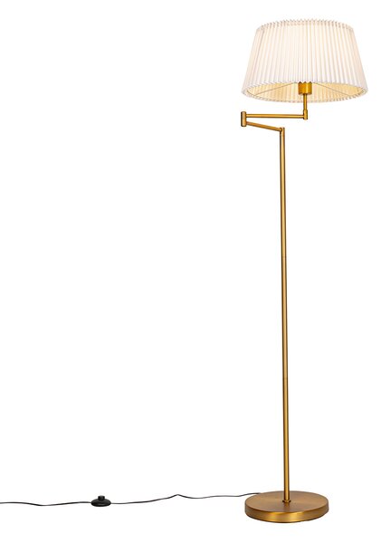 Podna lampa brončana s bijelom nabranom sjenilom i podesivim krakom - Ladas Deluxe