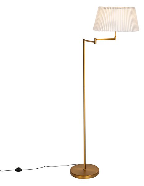 Podna lampa brončana s bijelom nabranom sjenilom i podesivim krakom - Ladas Deluxe