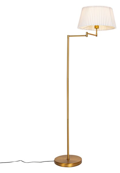 Podna lampa brončana s bijelom nabranom sjenilom i podesivim krakom - Ladas Deluxe