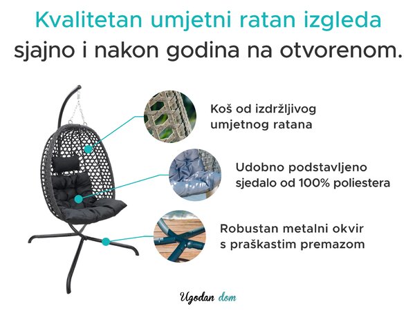Viseća stolica MOLINE s crnim stalkom, bež