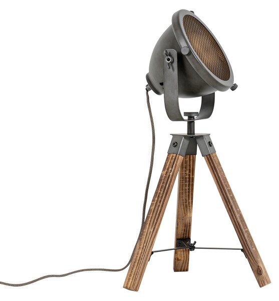 Industrijska stolna lampa tronožac čelik s drvom nagibna - Emado