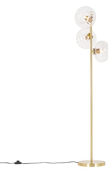 Art Deco podna lampa zlatna sa staklom 3-svjetla - Ayesha