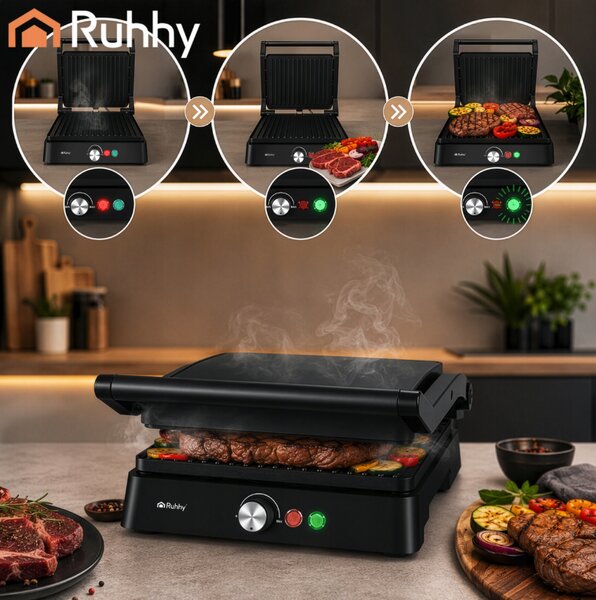 Električni kontaktni roštilj 2 u 1, 2000 W, s regulacijom temperature i neprianjajućom površinom