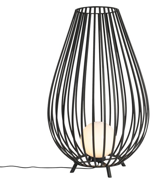 Dizajnerska podna lampa crna s opalnim staklom 110 cm - Angela
