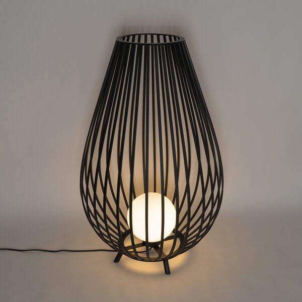 Dizajnerska podna lampa crna s opalnim staklom 110 cm - Angela