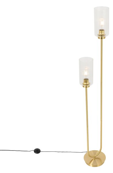 Podna lampa u stilu art deco zlatna sa staklom 2 svjetla - Laura